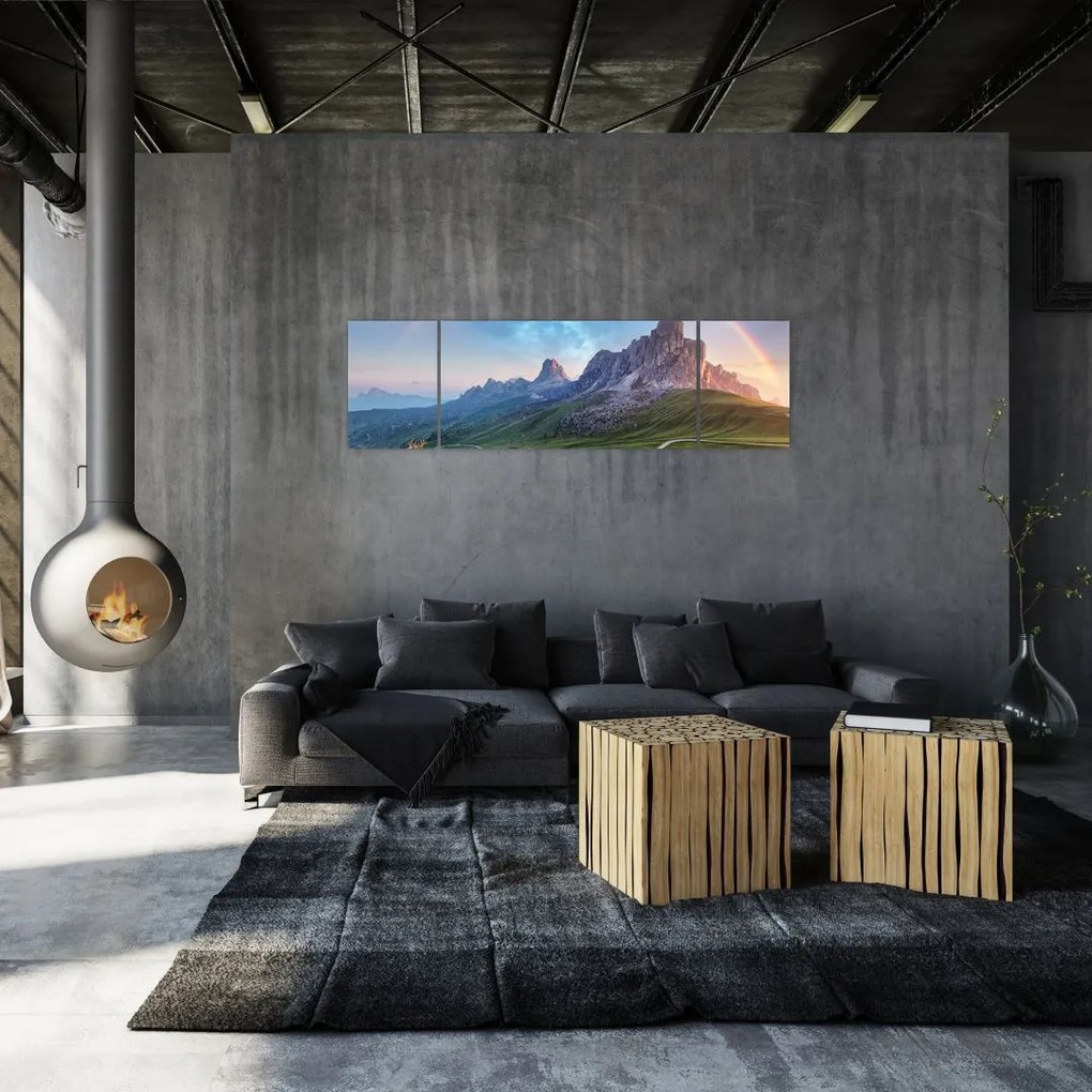 Obraz tęczy nad skałami (170x50 cm)