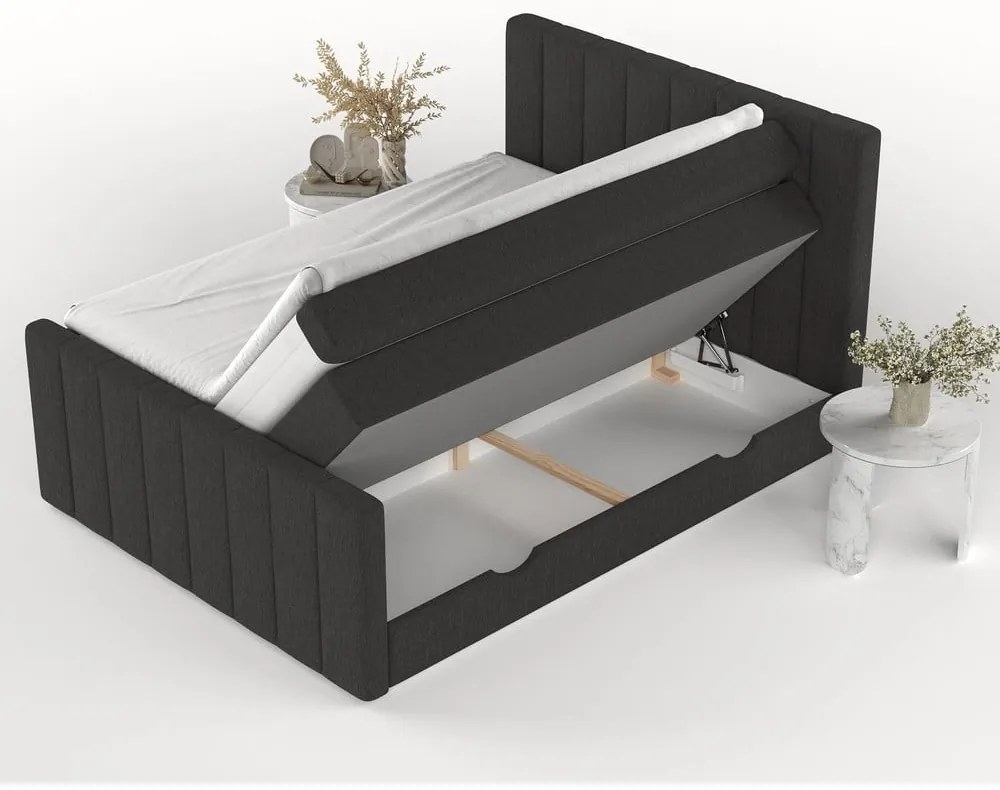 Czarne łóżko boxspring ze schowkiem 180x200 cm Ruby – Maison de Rêve