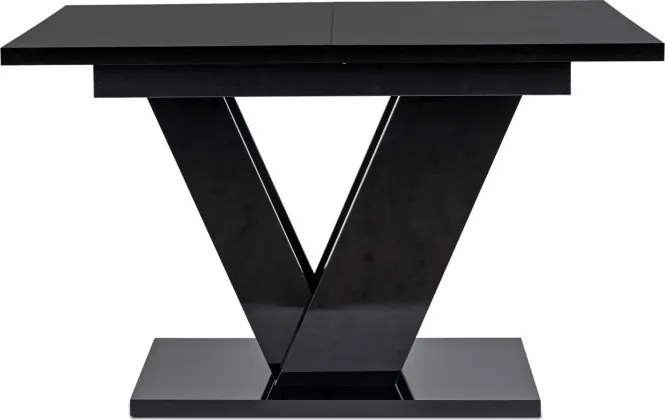 Zestaw Stół Prostokątny Rozkładany CLARK 120-160 cm Czarny Połysk i 4 Krzesła Tapicerowane RICK Szare Welurowe