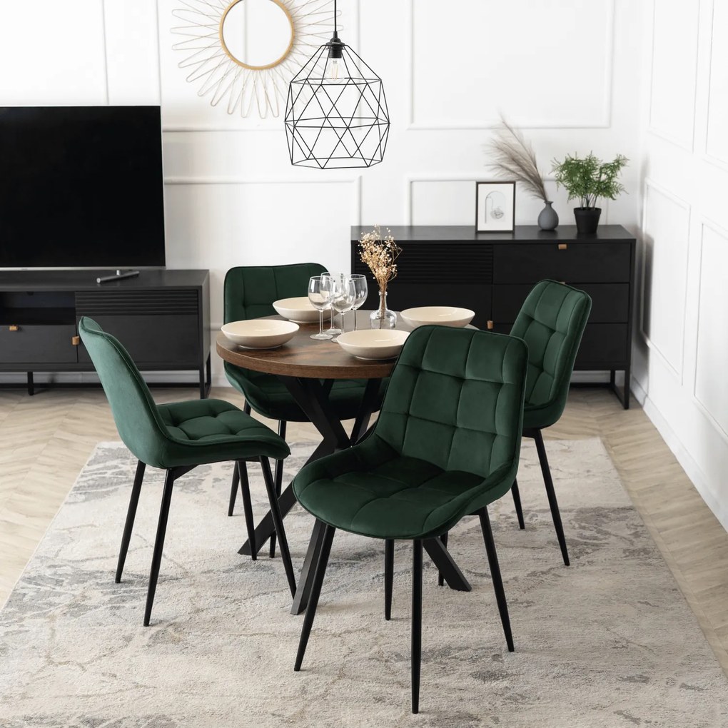 Stół Okrągły Rozkładany DORIAN 80-160 cm Dąb Rustykalny/Czarny Nowoczesny Loft