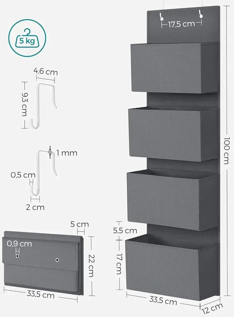 Szary wiszący organizer na drzwi M7-K69