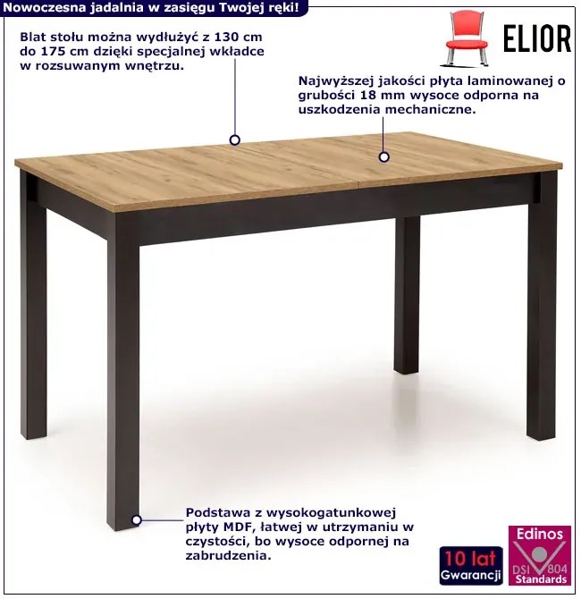 Prostokątny stół rozkładany loft dąb craft złoty + czarny B3-N76
