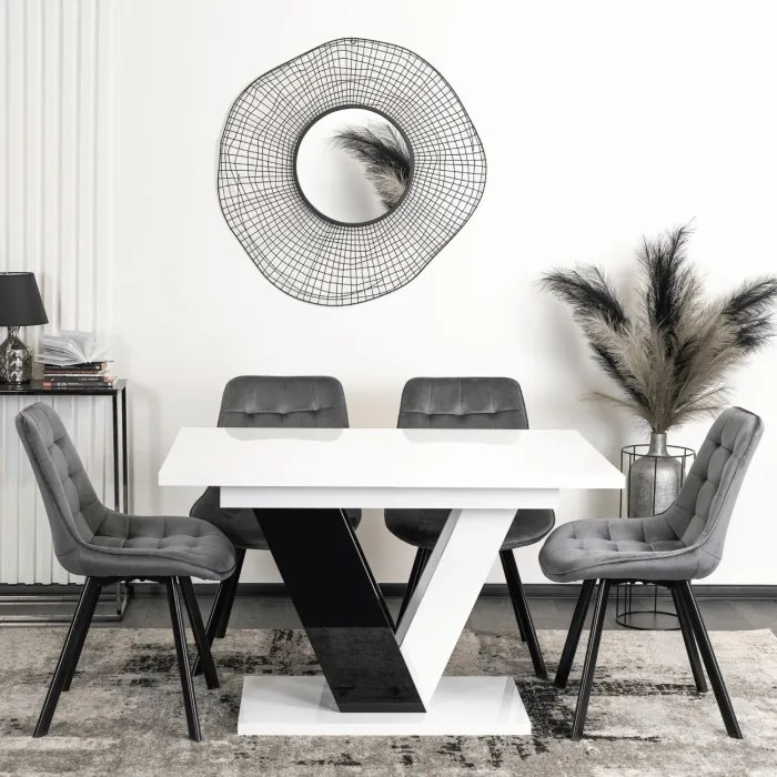 Stół Prostokątny Rozkładany CLARK 120-160 cm Czarny/Biały Połysk Glamour