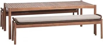 Zestaw Stołu Prostokątnego 180x90 Cm I 2 Ławek Do Jadalni Z Drewna Akacjowego I Plecionej Liny Karvia Akacja Brąz & Tkanina W Kolorze Orzecha Laskoweg