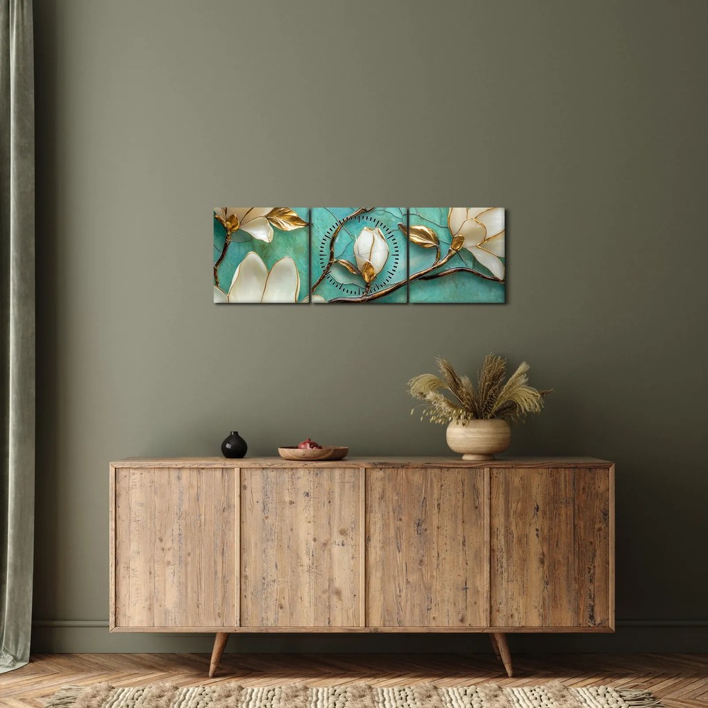Obraz - 3D magnolie (z zegarem) (90x30 cm)