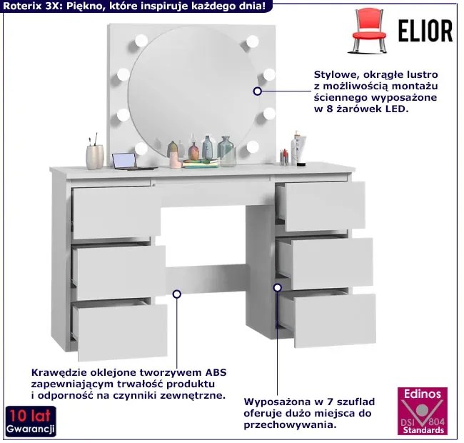Biała nowoczesna toaletka z LED - Bellano 3X