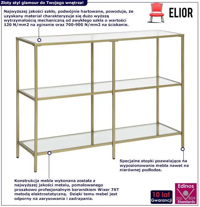 Złota wąska konsola w stylu glamour T2-P79