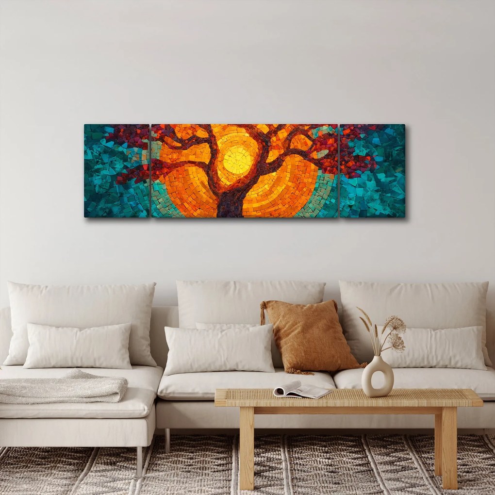 Obraz - Drzewo życia i słońce w mozaice (170x50 cm)