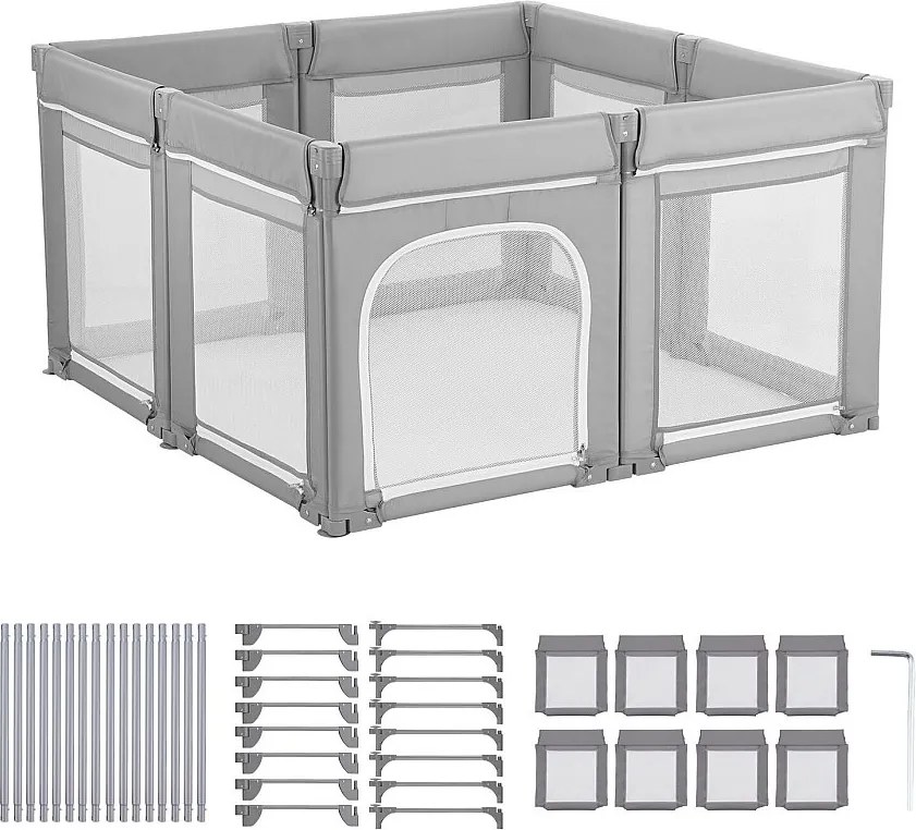 Park dla Dzieci SucceBuy Modułowy Składany, 200 x 178 cm, Plac Zabaw dla Dzieci, Miękka Oddychająca Siatka, Barierka do Zabawy dla Niemowląt Uczyć się