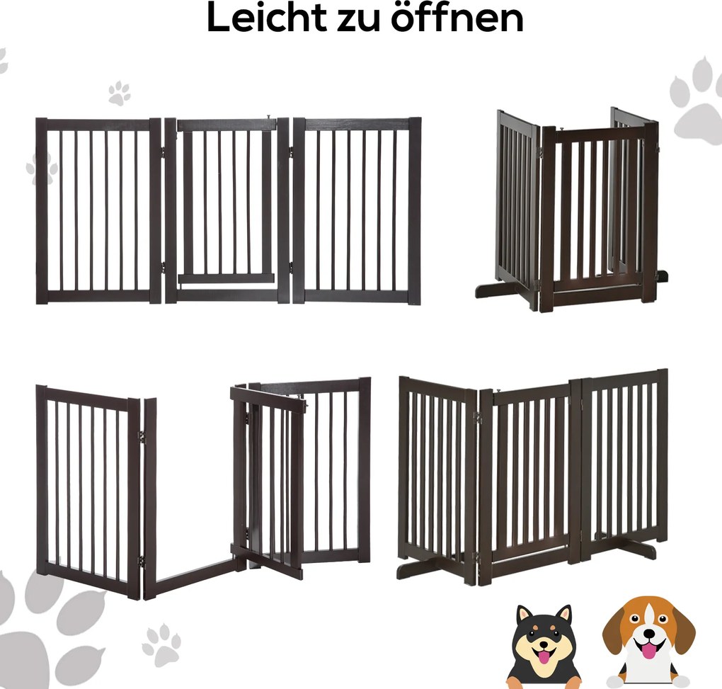 PawHut Barierka ochronna dla psów, Regulowana i Składana, z MDF, Ciemnobrązowa, 155 x 1,5 x 76 cm