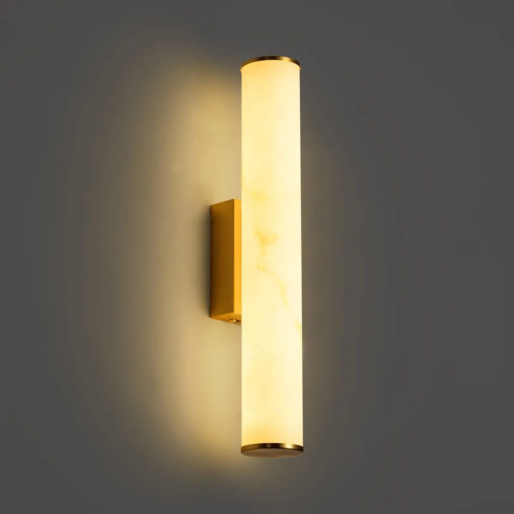 Lampa ścienna Japandi mosiądz i alabaster z 3-stopniową ściemnialną diodą LED - Josephine