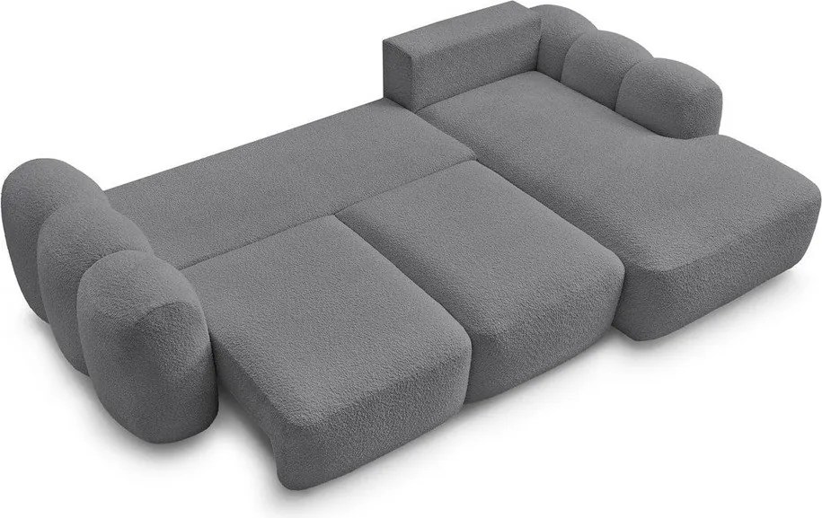 Szary rozkładany/ze schowkiem narożnik z materiału bouclé (prawostronny/z szezlongiem) Montaigne – Bobochic Paris