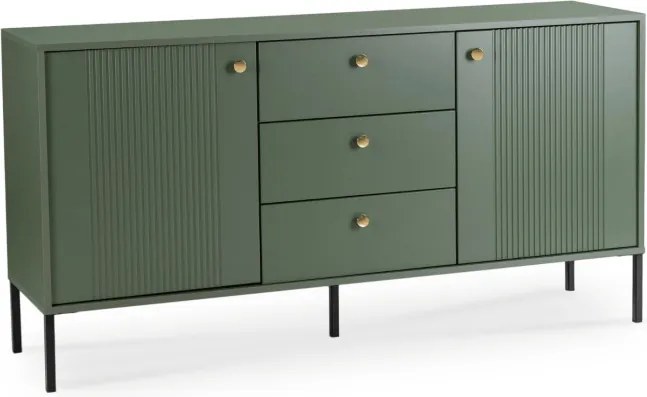 Komoda do Salonu Sypialni SOFT 154 cm Zielona Ryflowana Dwudrzwiowa z Szufladami Nowoczesna