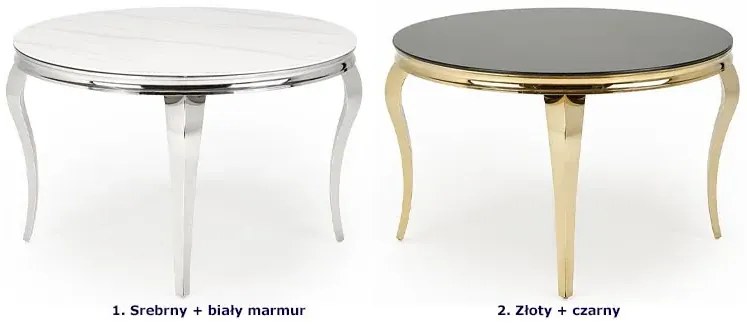 Okrągły stół glamour srebrny + biały marmur - Dalina