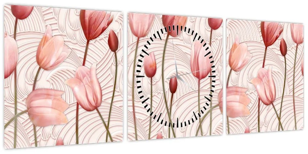 Obraz - Różowe tulipany (z zegarem) (90x30 cm)