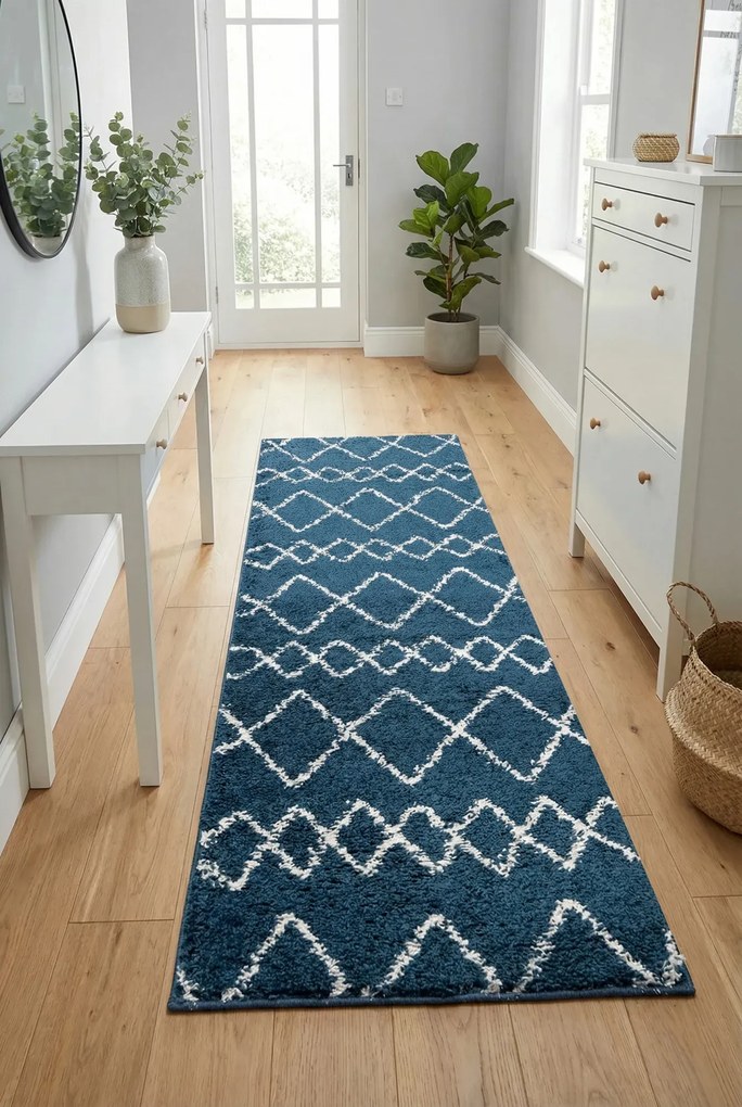 Niebieski chodnik włochacz we wzory N5-R99