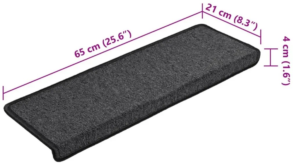 Komplet 15 prostokątnych nakładek na schody antracyt C9-B65