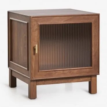 Szafka Nocna 45x45 Cm Z Drewna Mango I Szkła Ildara Złoty – Ciemne Drewno Mango - Sklum