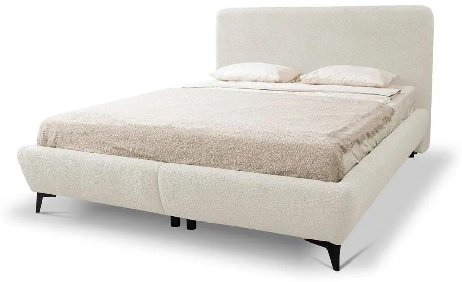 Beżowe tapicerowane łóżko dwuosobowe ze stelażem i schowkiem 160x200 cm Makapu – Makamii