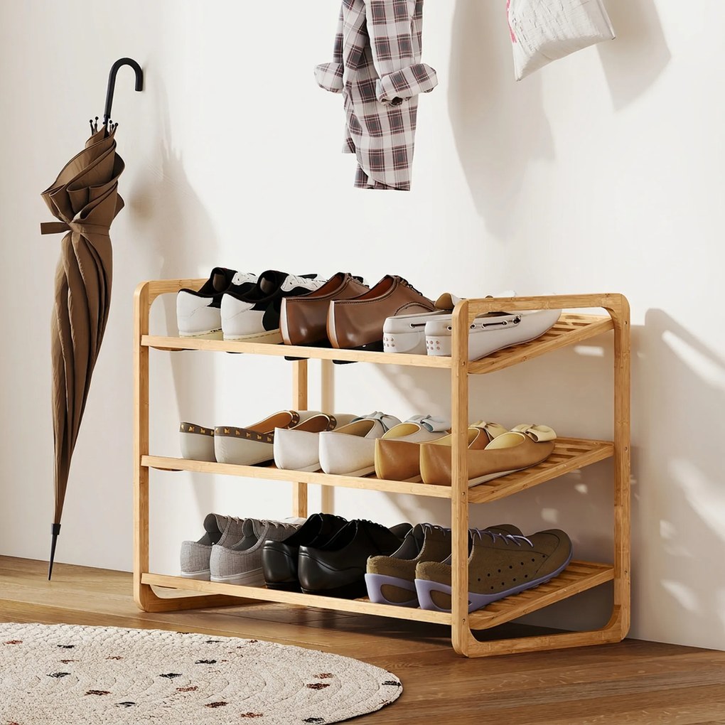 HOMCOM Regal bambusowy, regał na buty, regał do przedpokoju, 3 poziomy, nośność 30 kg, drewno