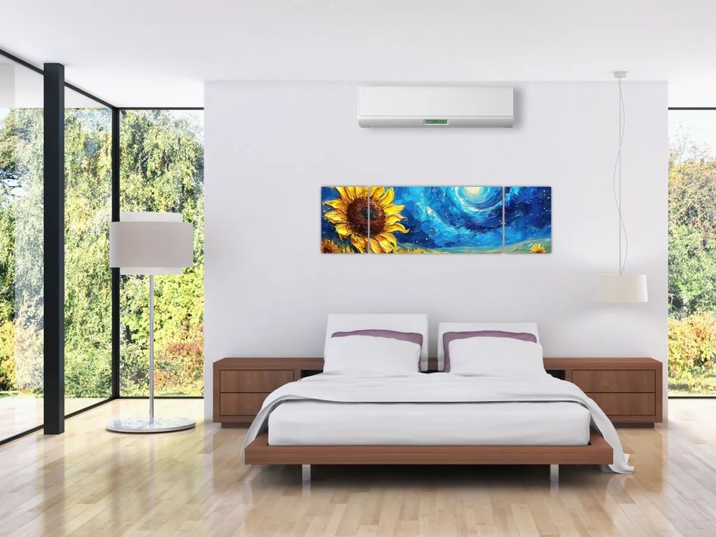 Obraz - Malowanie słoneczników (170x50 cm)