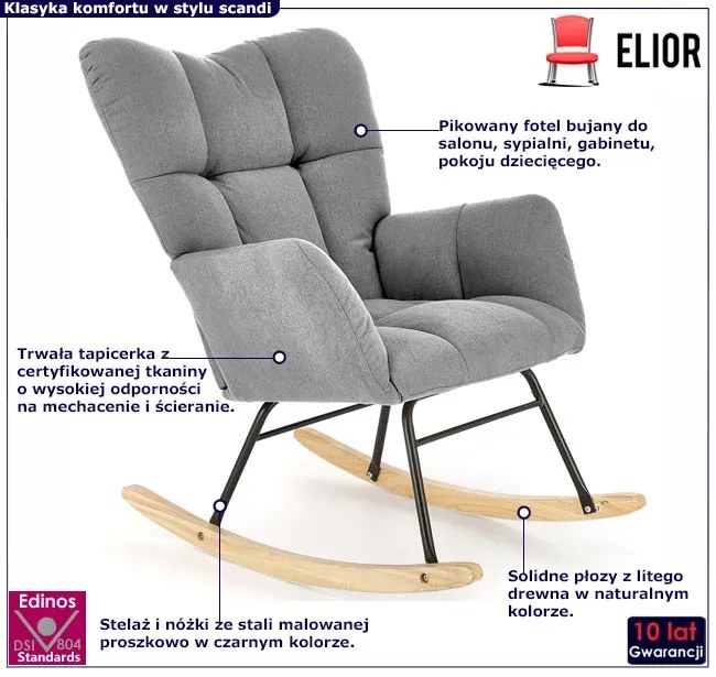 Popielaty skandynawski fotel bujany - Zofis