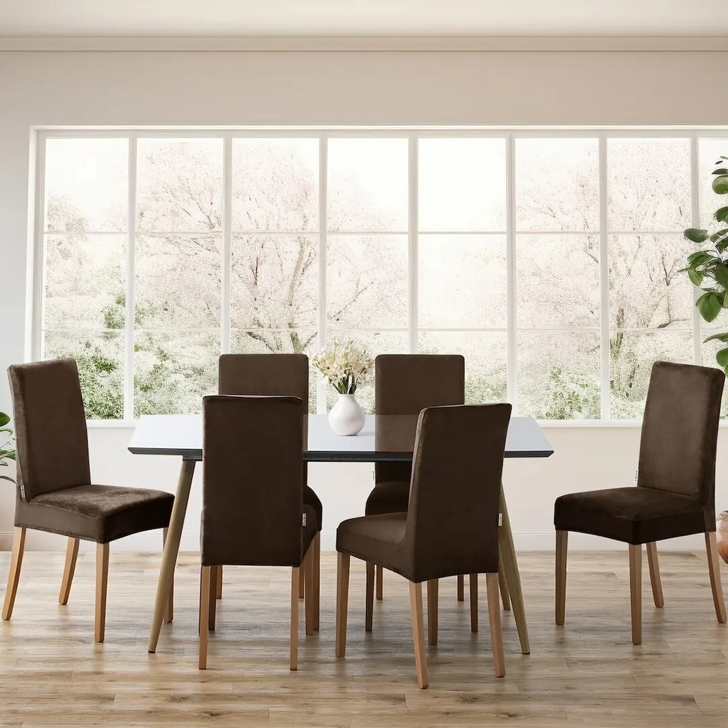 Restilo Pokrowiec na krzesło Sento ciemnobrązowy, 48 x 48 x 58 + 10 cm, zestaw 4 szt.