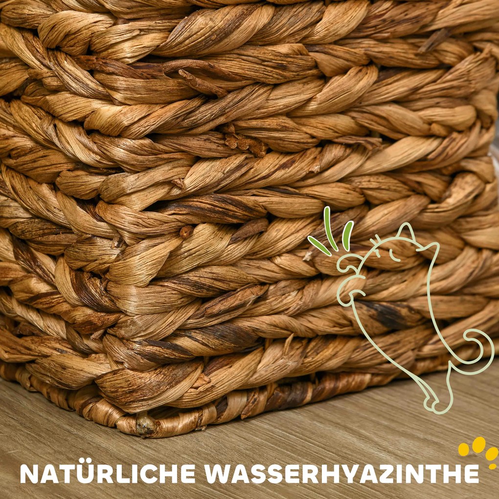 PawHut Drapak dla Kota z Wieżą, 3 Poziomy, Zdejmowane Poduszki, Otwory Drzwiowe, Hiacynt Wodny, Jasnobrązowy