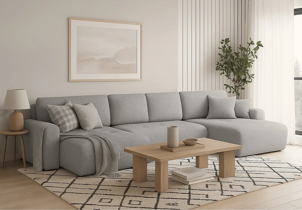 Stylowy narożnik rozkładany IVO U XL  387x150 cm w tkaninie LAMBI 11 szarej