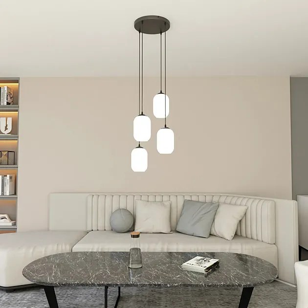 Poczwórna lampa wisząca z mlecznymi kloszami - 6X D165 C4-L33