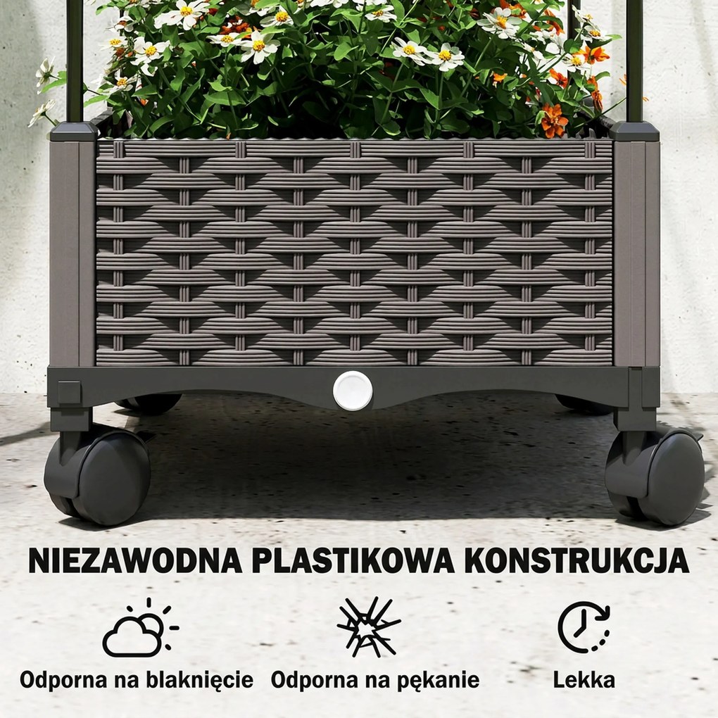 Outsunny Podwyższona grządka z kratką mobilna skrzynka na rośliny z rolką i otworem odpływowym, skrzynka 40 x 40 x 185 cm | Aosom PL