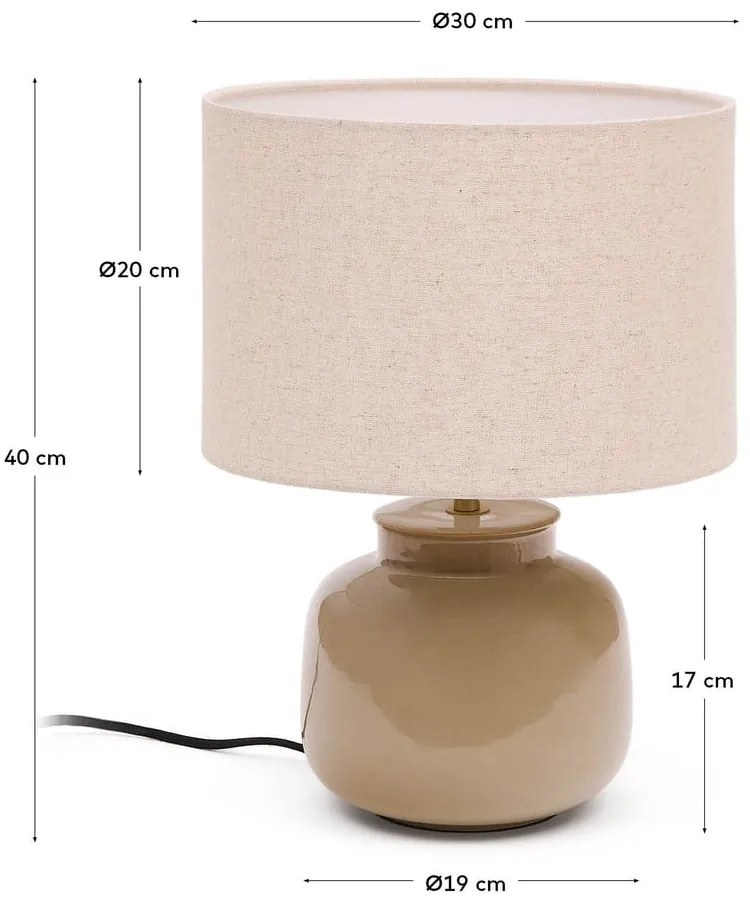 Beżowa lampa stołowa ceramiczna z tekstylnym kloszem (wysokość 40 cm) Tay – Kave Home
