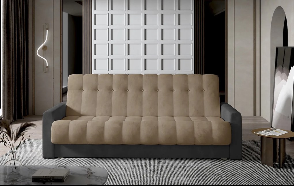 Sofa rozkładana z funkcją spania GARETT VELVET beżowa/szara ELTAP