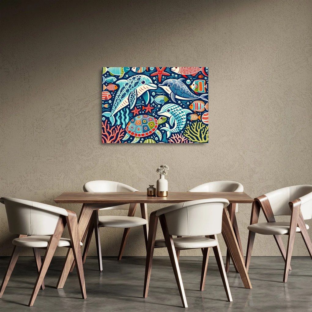 Obraz na szkle – Rysowane zwierzęta wodne (70x50 cm)