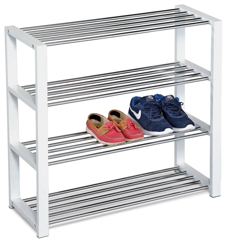 Półka na buty 4 piętra, biały, 80 x 30 x 73 cm, 4 piętra