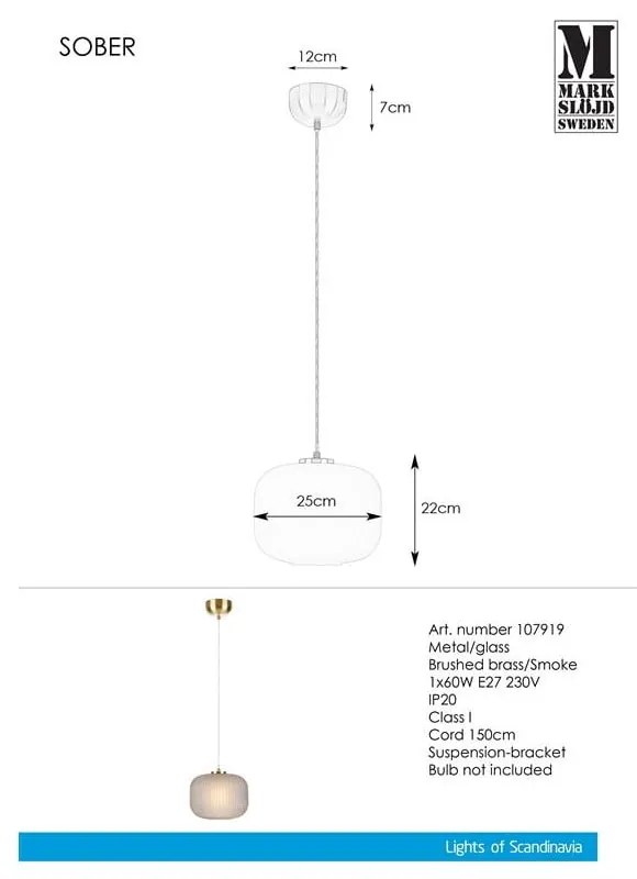 Lampa wisząca Markslöjd Sober Pendant Smoke