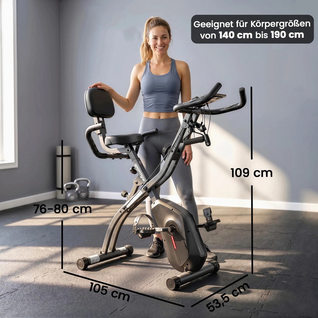 SPORTNOW Rower treningowy 3 w 1 Składany Cichy Leżący ergometr z monitorem LCD Bluetooth Czujnik tętna Taśmy oporowe | Aosom PL