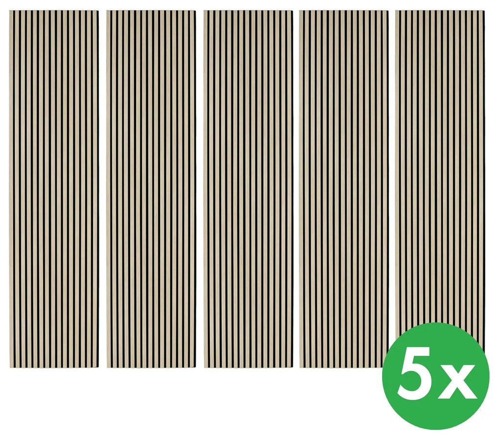 Drewniany panel akustyczny, 2400 x 600 mm, czarny podkład, 5 szt, dąb bejcowany