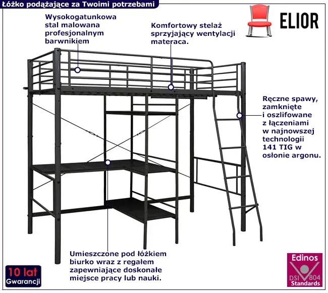 Czarne metalowe łóżko z regałem 90x200 cm - Morgan