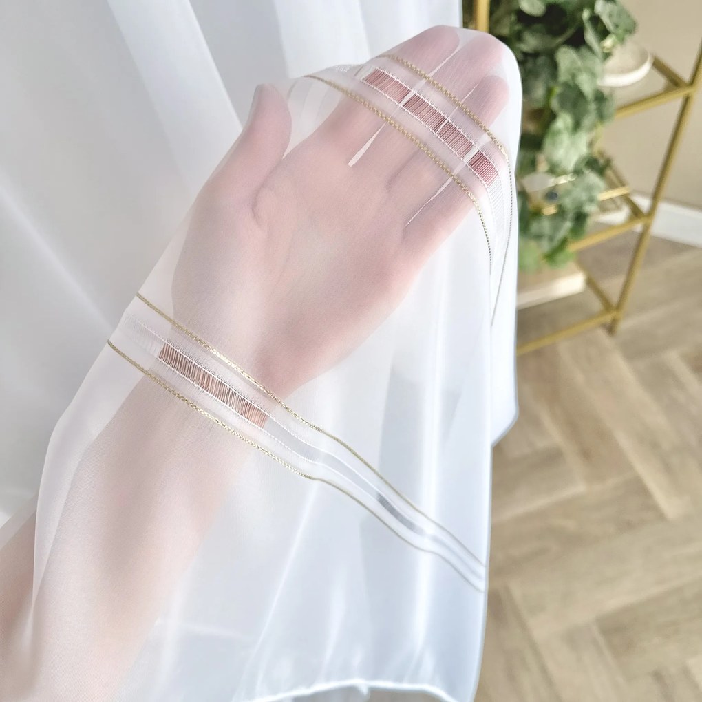 Firana woalowa z Dwoma Złotymi Pasami elegancka - wys. 300 cm