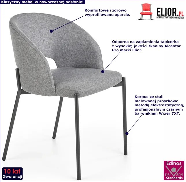 Szare tapicerowane krzesło nieobrotowe do biurka D3-P40