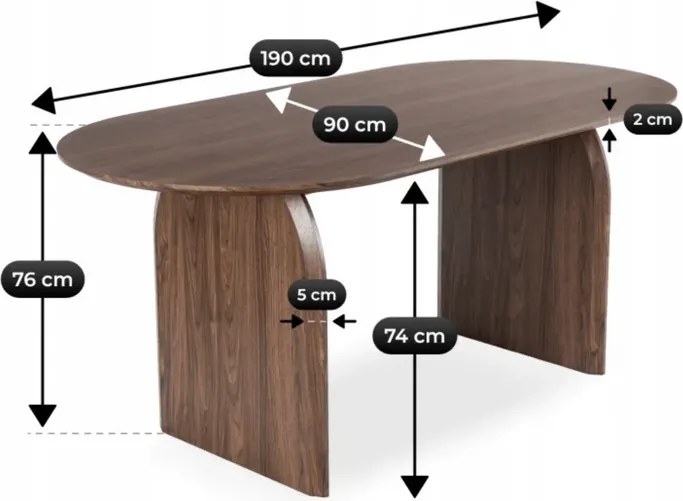 Stół Owalny TINO 190 cm Orzech Japandi