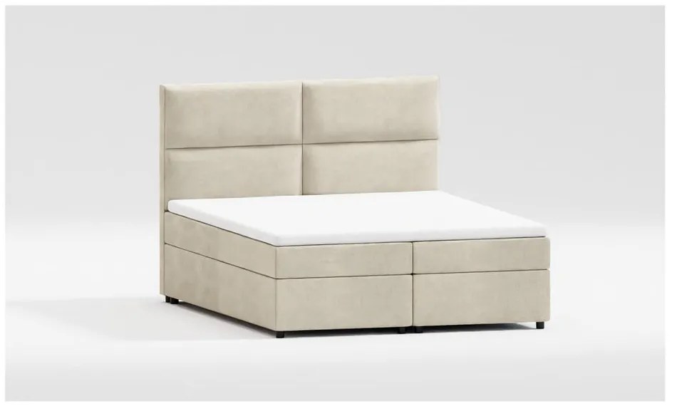 Beżowe łóżko boxspring ze schowkiem 200x200 cm Rico – Ropez