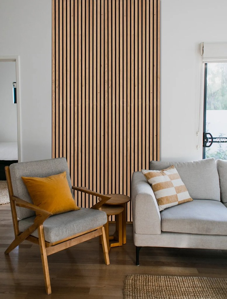 Drewniany panel akustyczny, 2400 x 600 mm, czarny podkład, 5 szt, brzoza