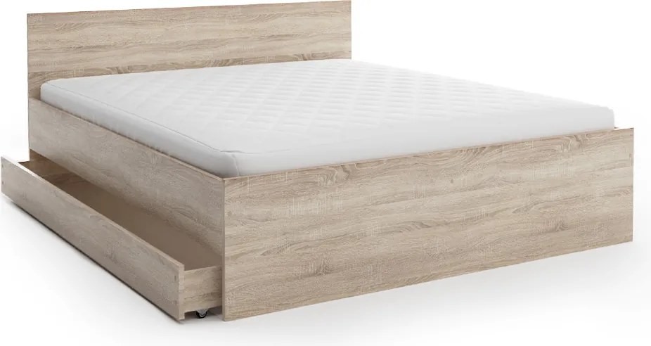 Łóżko ELISA 180 x 200 cm, dąb sonoma Stelaż: Ze stelażem listwowym rolowanym, Materac: Materac Deluxe 10 cm