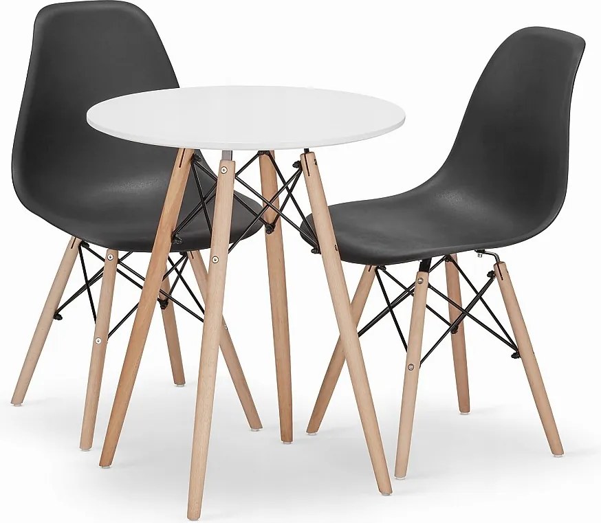 Zestaw Valora KOVA 60 okrągły stół biały MDF + 2 czarne krzesła OSAKA