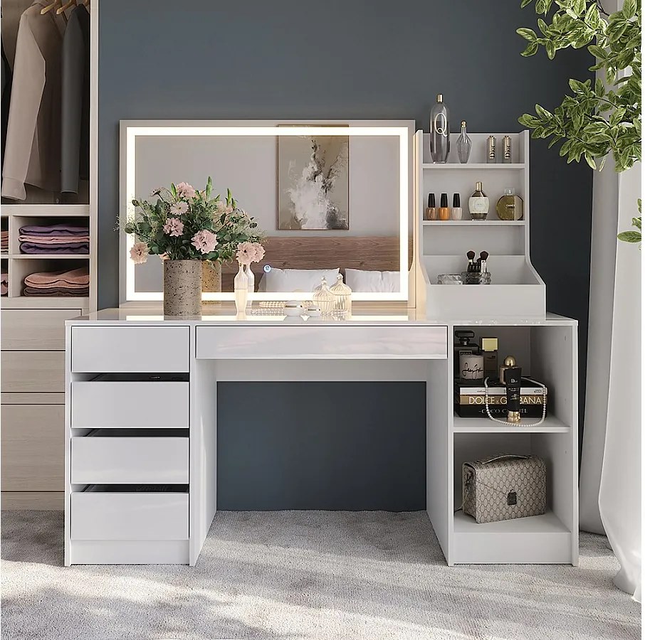 Stół toaletowy biały/biały wysoki połysk 158.2x50.1x76 sherry