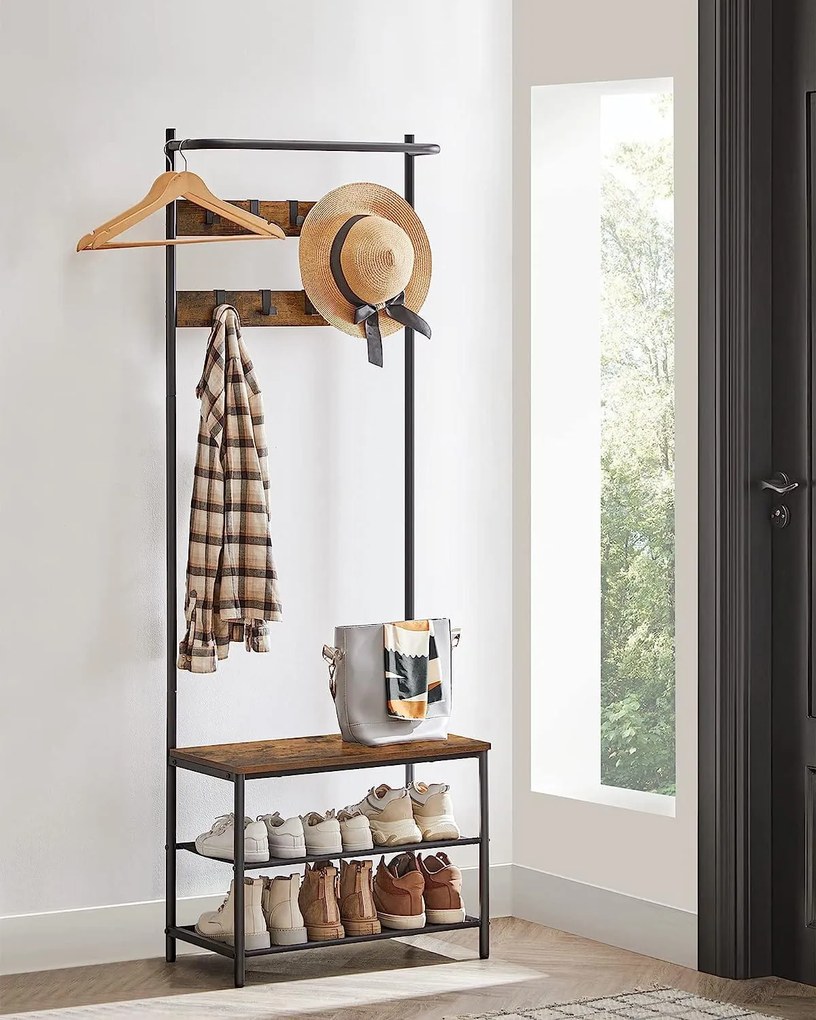 Ściana do przedpokoju TAYLOR z szafką na buty 180x64 cm, rustykalny brąz