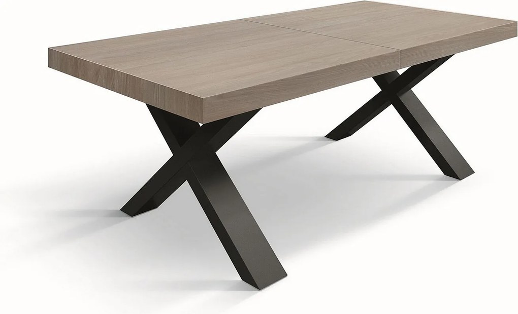 Stół drewniany wiąz perłowy, antracyt, nogi X, wym.160x90-240x90cm - AMALFI