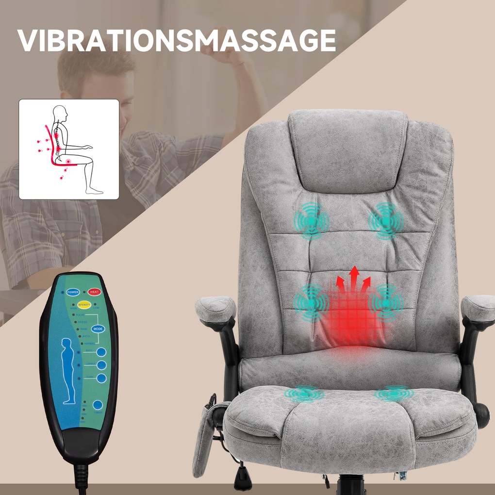 HOMCOM Ergonomiczny fotel biurowy z masażem i ogrzewaniem regulowany maksymalne obciążenie 120 kg szary | Aosom PL